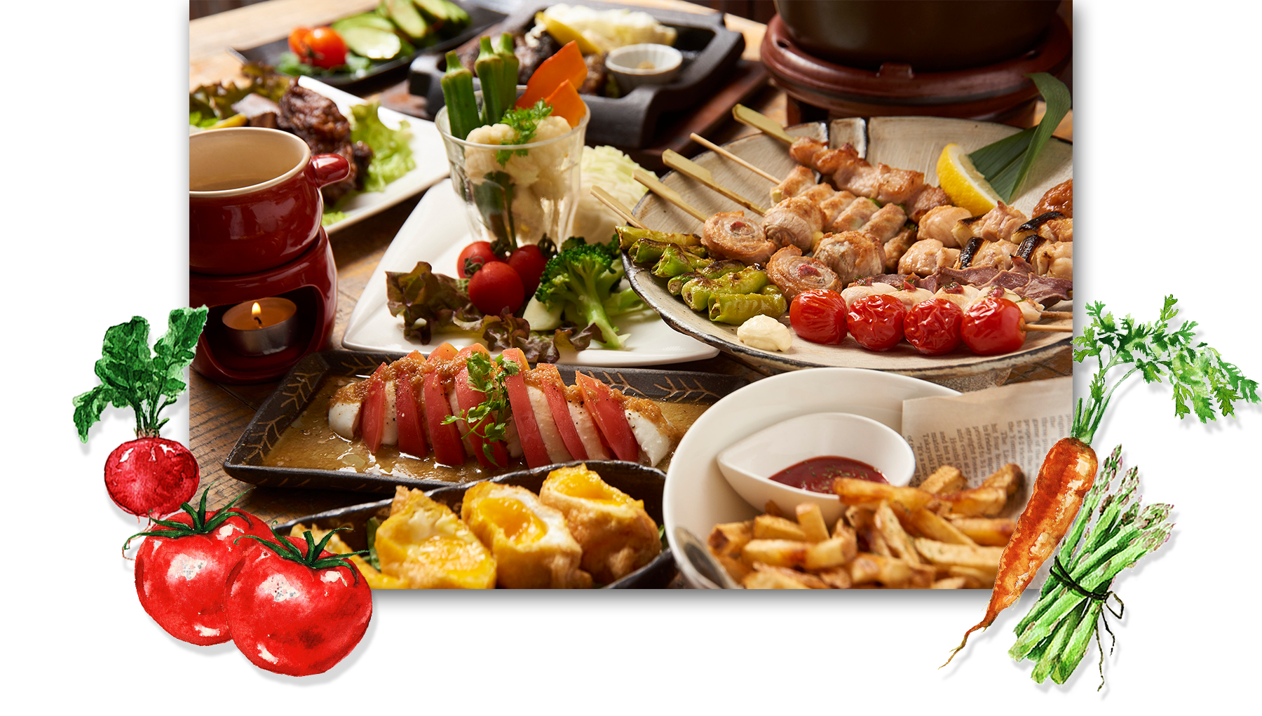 備長炭でじっくりと焼き上げる串焼きや創作料理が評判