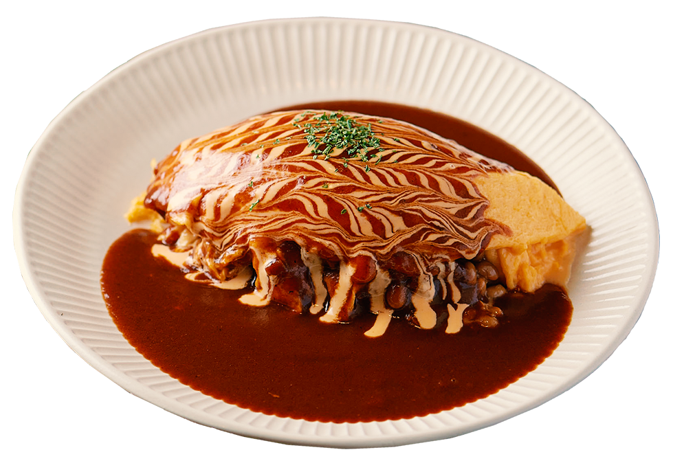 看板メニューの納豆ハヤシオムライス